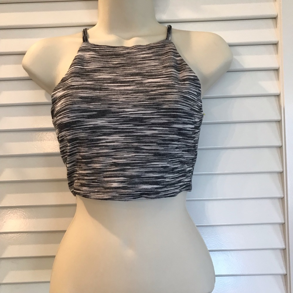 Topshop Black and White Crop Top W/ Zipper